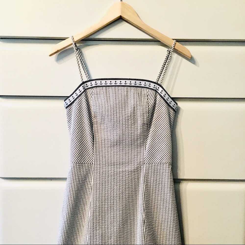 Pin Striped Seersucker Knee Length Sun Dress